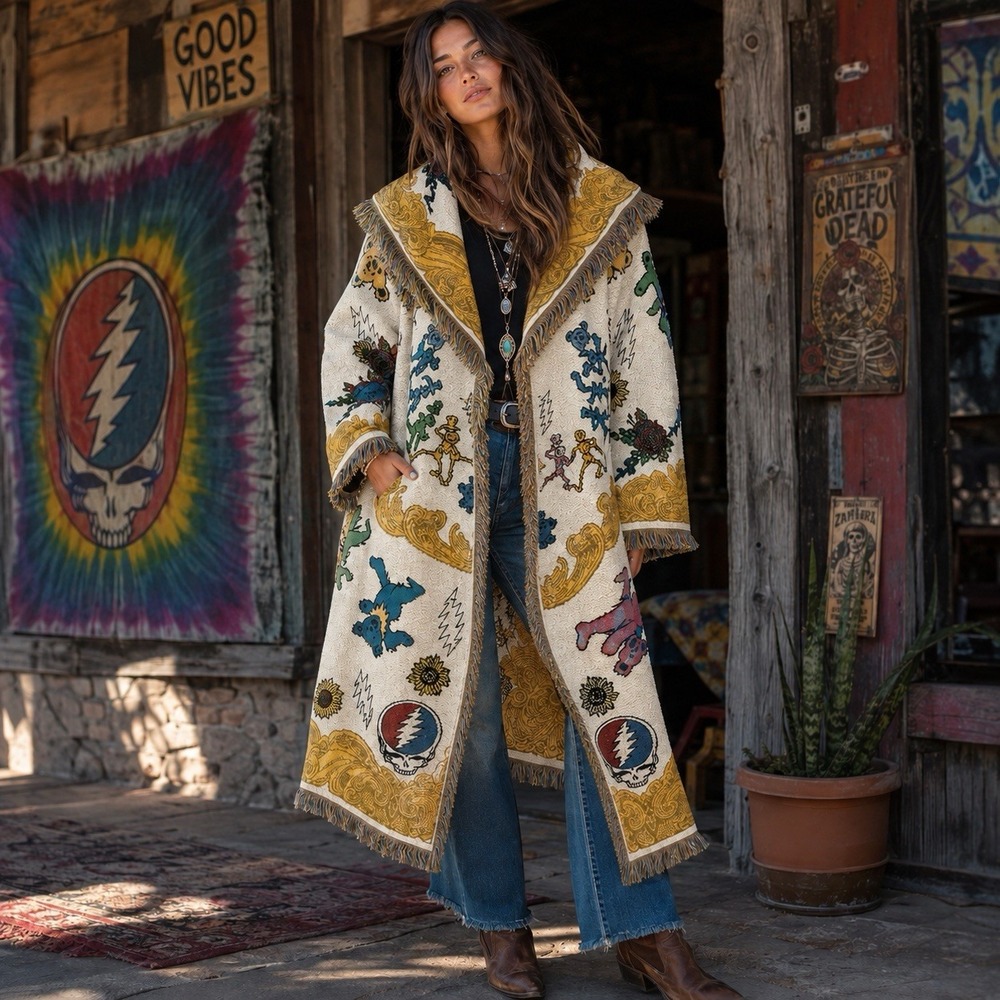 Grateful Dead Fabulous Blanket Yacht Coat Size M/L Deadhead Fringe Baroque RARE - Picture 12 of 16